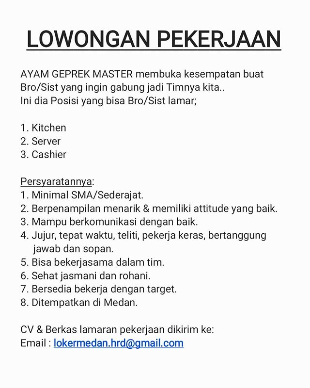 Lowongan Kerja di AYAM GEPREK MASTER